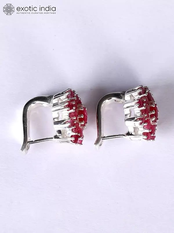 Exotic India Faceted Ruby Earrings In Sterling Silver