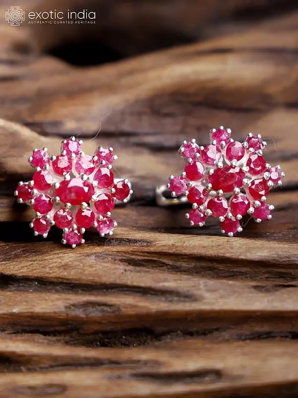 exotic india Faceted Ruby Earrings in Sterling Silver 