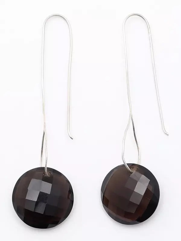 exotic india Faceted Smoky Quartz Long Hook Earrings