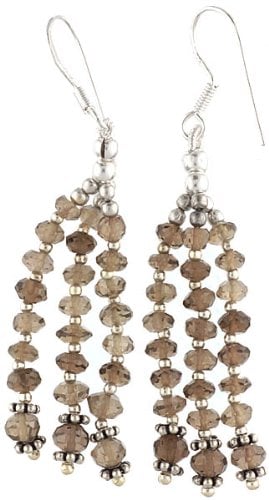 exotic india Faceted Smoky Quartz Shower Earrings - Sterling Silver