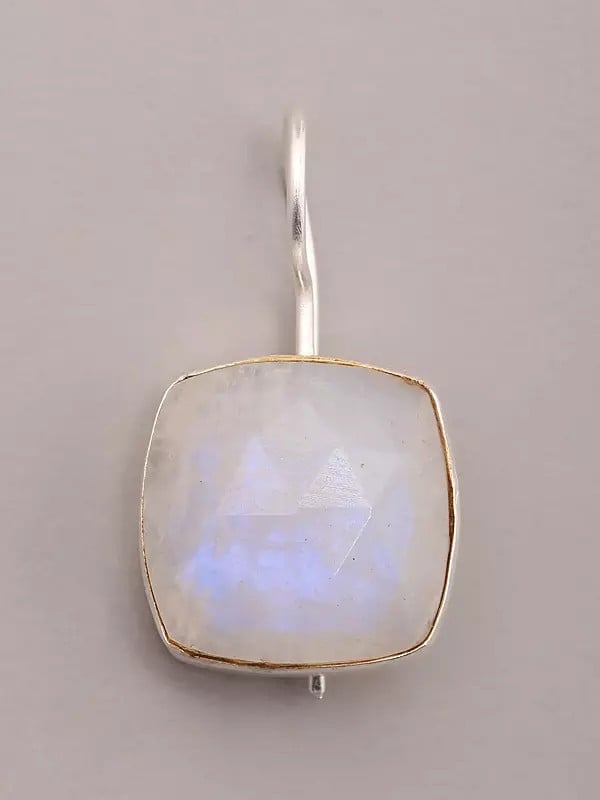 Exotic India Faceted Square Shape Moonstone Earrings 