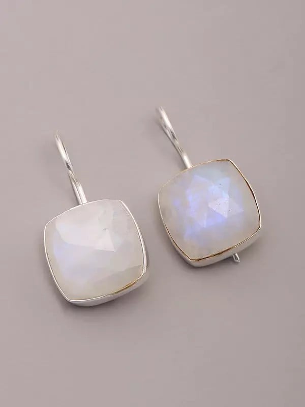Exotic India Faceted Square Shape Moonstone Earrings 