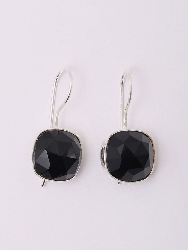 Exotic India Faceted Square Shaped Black Onyx Earrings 