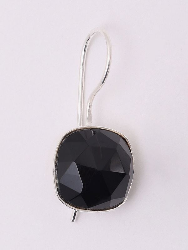 Exotic India Faceted Square Shaped Black Onyx Earrings 