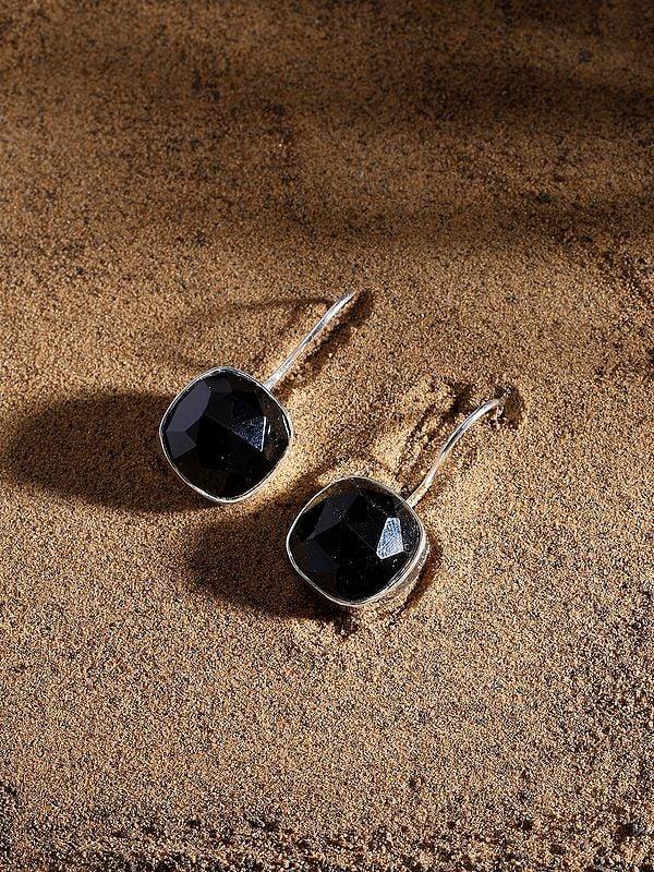 Exotic India Faceted Square Shaped Black Onyx Earrings 