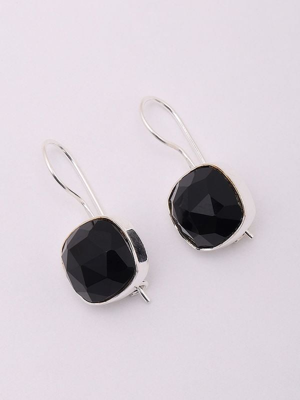 exotic india Faceted Square Shaped Black Onyx Earrings 