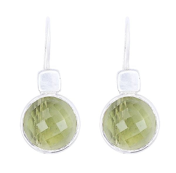 exotic india Faceted Sterling Silver Earrings Studded with Yellow Topaz Stone 