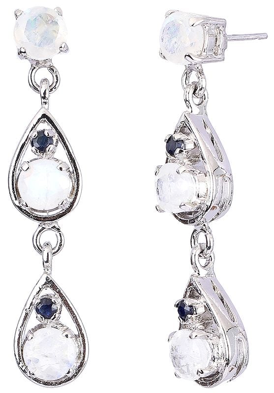 exotic india Faceted Sterling Silver Teardrop Dangling Earrings