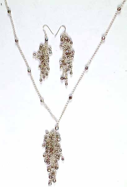 exotic india Faceted Swarovski Necklace & Earrings Set 
