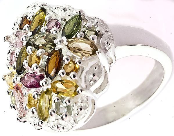 exotic india Faceted Tourmaline Ring (Mixed Hues) | Indian Gemstone Jewelry 