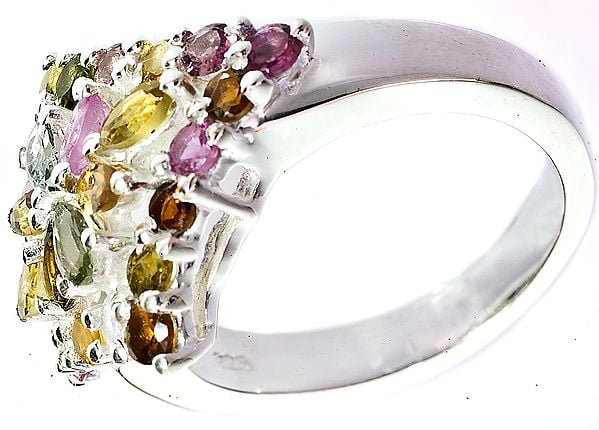 exotic india Faceted Tourmaline Ring (Mixed Hues) | Sterling Silver Jewelry 