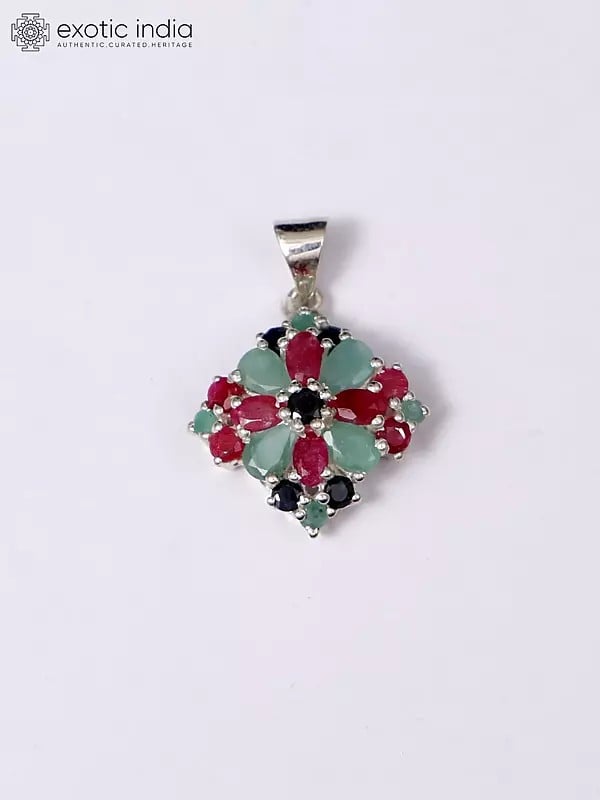 Exotic India Faceted Tri-Color Faceted Gemstone Pendant