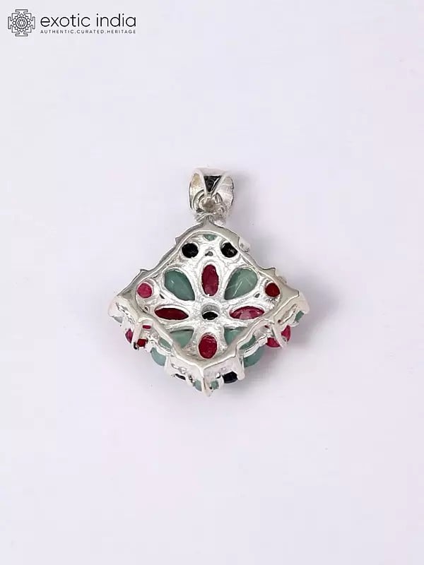 Exotic India Faceted Tri-Color Faceted Gemstone Pendant