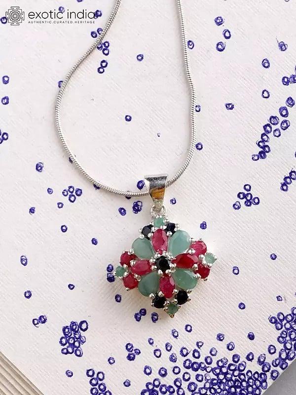 exotic india Faceted Tri-Color Faceted Gemstone Pendant 