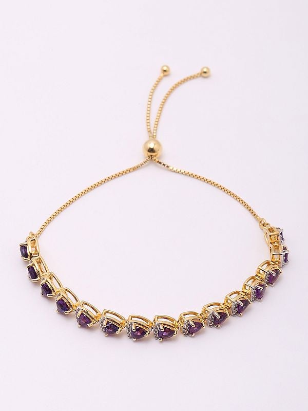 Exotic India Faceted Triangular Shape Amethyst Wraparound Bracelet With White Topaz 
