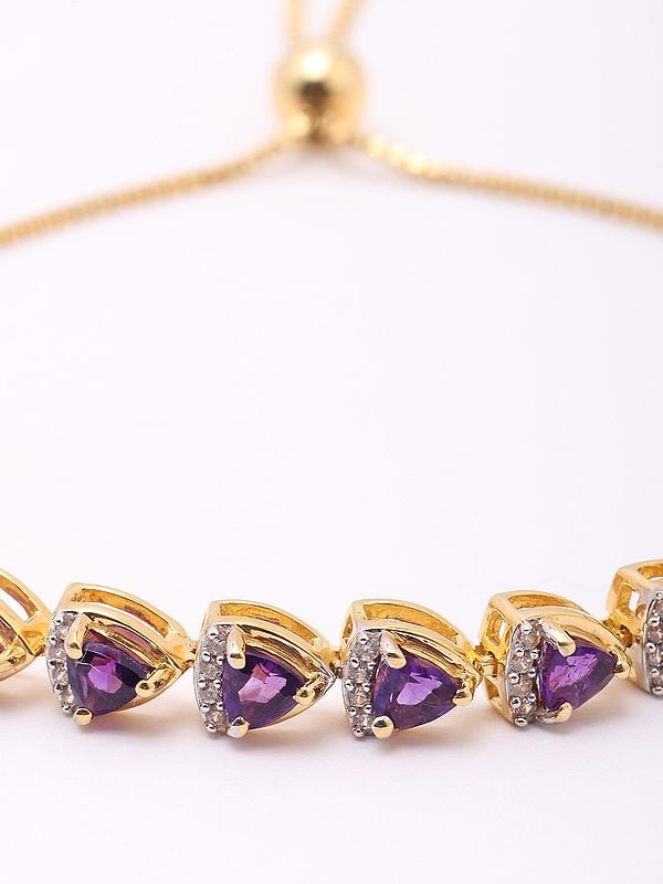 Exotic India Faceted Triangular Shape Amethyst Wraparound Bracelet With White Topaz 