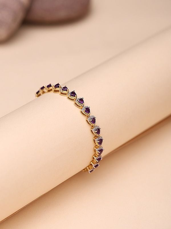 Exotic India Faceted Triangular Shape Amethyst Wraparound Bracelet With White Topaz 