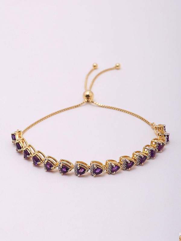 exotic india Faceted Triangular Shape Amethyst Wraparound Bracelet with White Topaz 