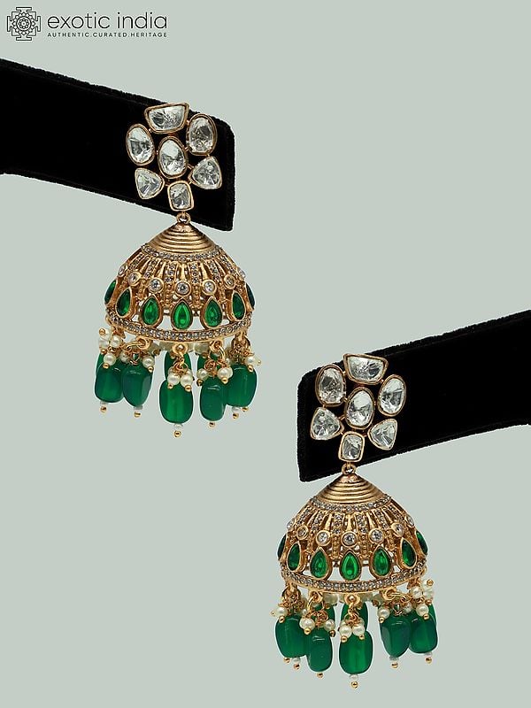 Exotic India Fancy Moissanite Kundan With Matt Polish Stone Studded Necklace Set For Party Occasion