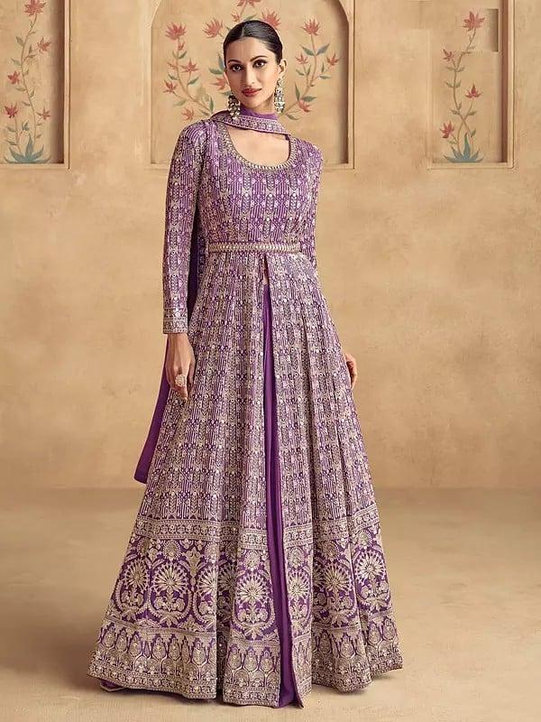 exotic india Fancy Sequins And Embroidery Work Wedding Wear Gown With Matching Dupatta 