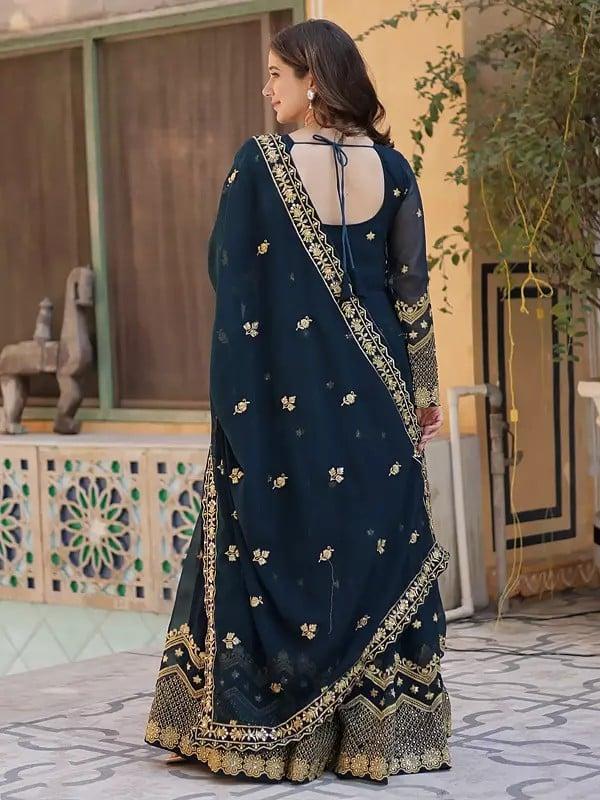 Exotic India Faux Blooming Georgette Embellished Sequins Work Wedding Wear Gown With Matching Dupatta 
