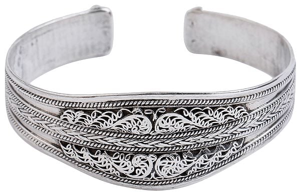Exotic India Filigree Cuff Bracelet With Twisted Rope Design From Nepal (Adjustable Size)