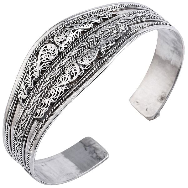 exotic india Filigree Cuff Bracelet with Twisted Rope Design from Nepal (Adjustable Size) 