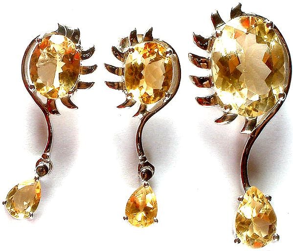 exotic india Fine Cut Citrine Pendant with Earrings Set 