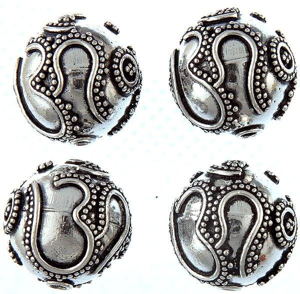 exotic india Fine Hand-Crafted Beads Marked with Hari Om (Price Per Pair) 