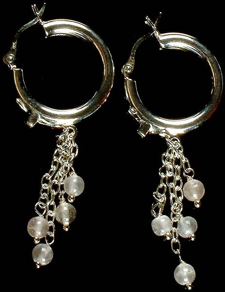 exotic india Fine Rose Quartz Hoop Chandeliers | Indian Earrings 