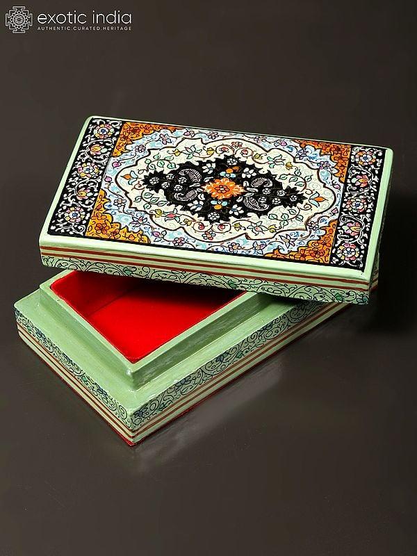 Exotic India Finely Hand-Painted Carpet Design Papier Mache Box