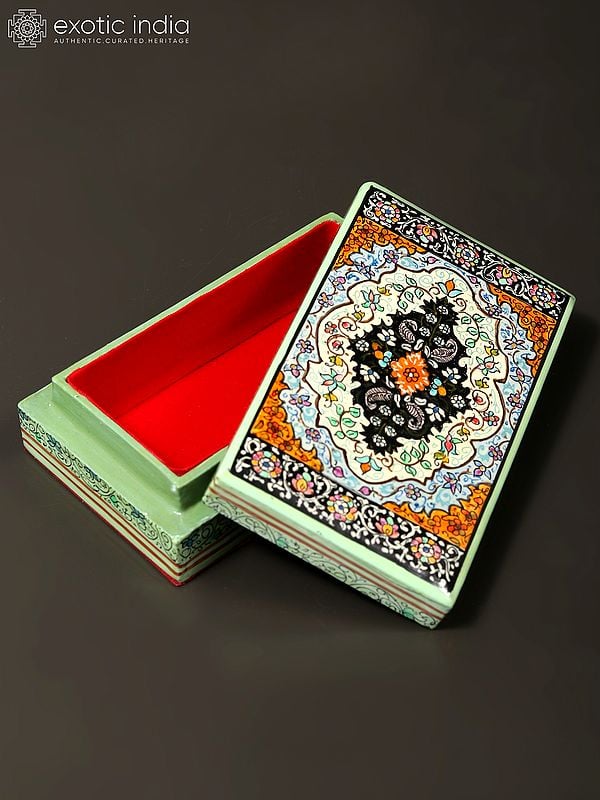 Exotic India Finely Hand-Painted Carpet Design Papier Mache Box