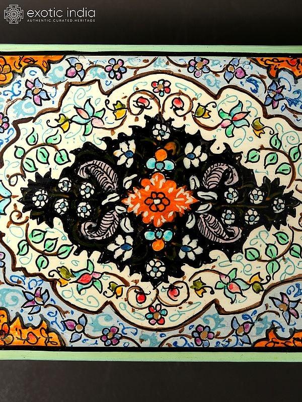 Exotic India Finely Hand-Painted Carpet Design Papier Mache Box