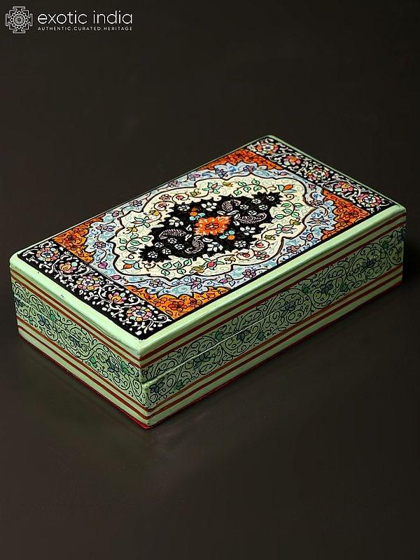 exotic india Finely Hand-Painted Carpet Design Papier Mache Box 