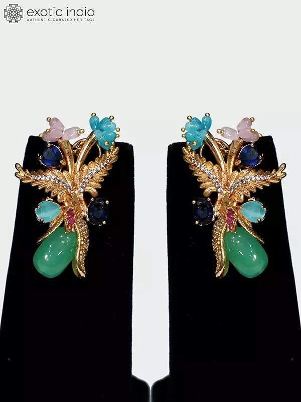 Exotic India Five Layered Floral Design Beaded Stone Studded Elegant Necklace Set With Earrings