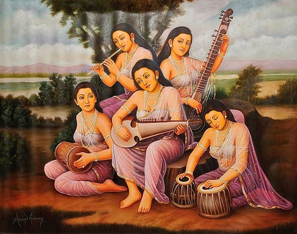exotic india Five Sisters Making Music By The Riverbank 