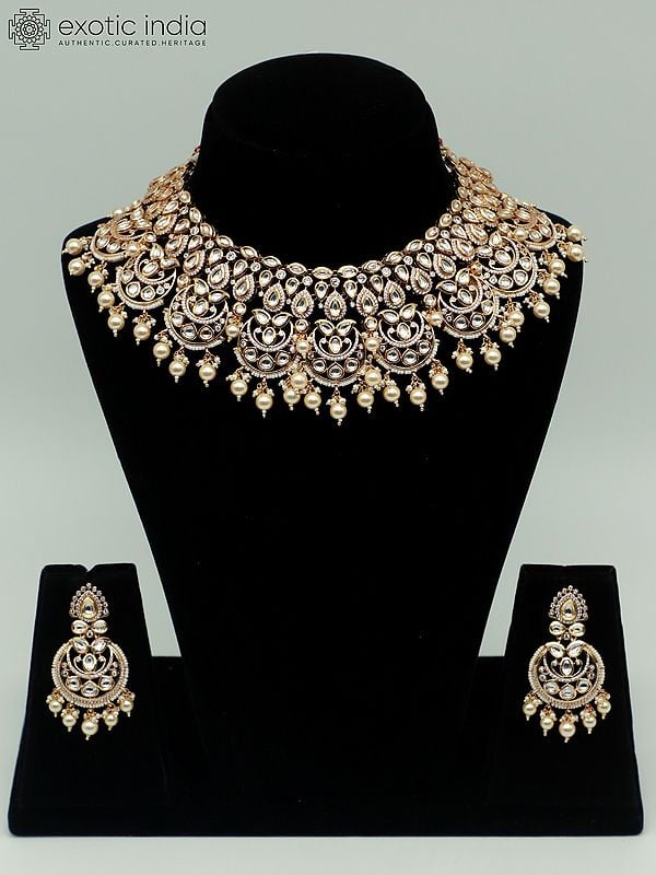 exotic india Floral Beaded Necklace Set With Matte Finishing And Earrings