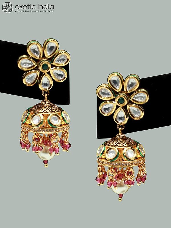 Exotic India Floral Design Choker Set With Bandhai Dori And Earrings