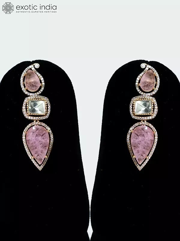 Exotic India Floral Design Copper And Kundan Stone Studded Embellished Necklace Set With Earrings 