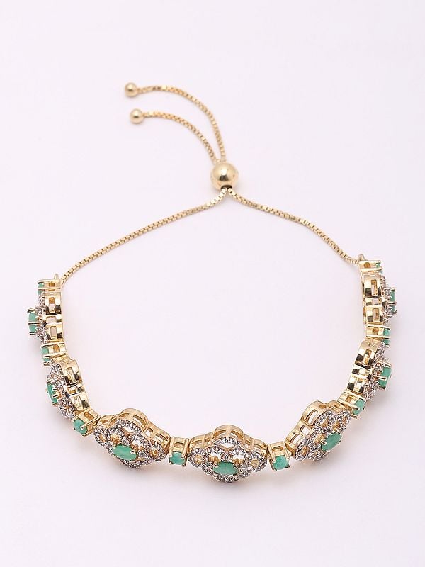 Exotic India Floral Design Emerald And White Topaz Wraparound Bracelet 