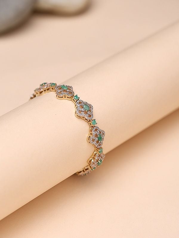 Exotic India Floral Design Emerald And White Topaz Wraparound Bracelet 