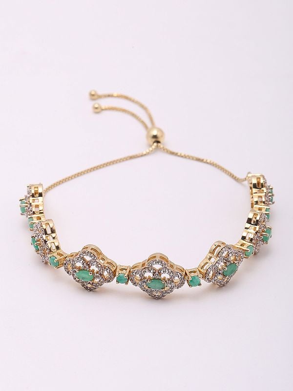 exotic india Floral Design Emerald and White Topaz Wraparound Bracelet 