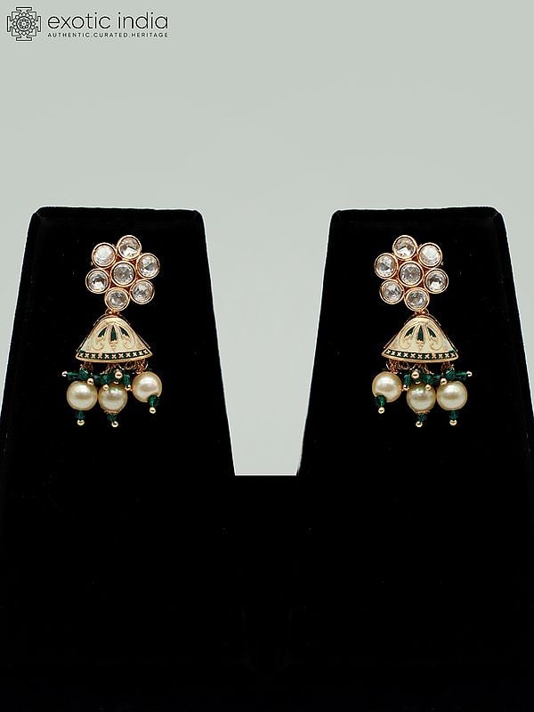 Exotic India Floral Design Meenakari Brass Necklace Set With Beautiful Earrings