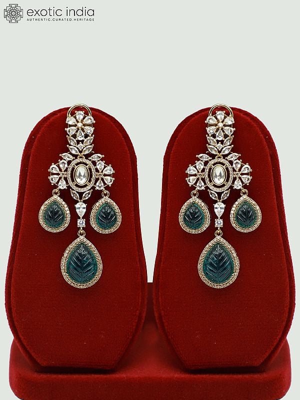 Exotic India Floral Design Moissanite Kundan With Carbon Stone Elegant Necklace Set With Earrings
