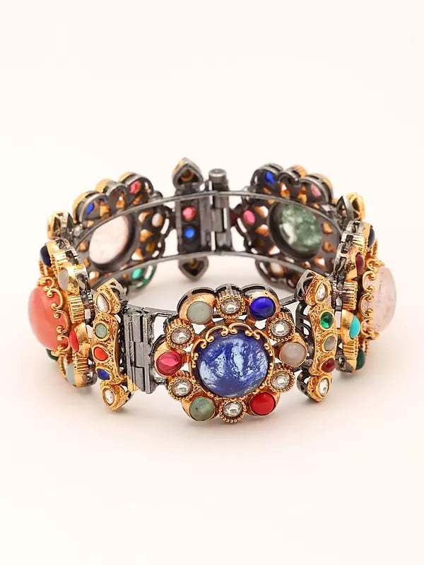 Exotic India Floral Design Multicolor Stone Studded Openable Bangle