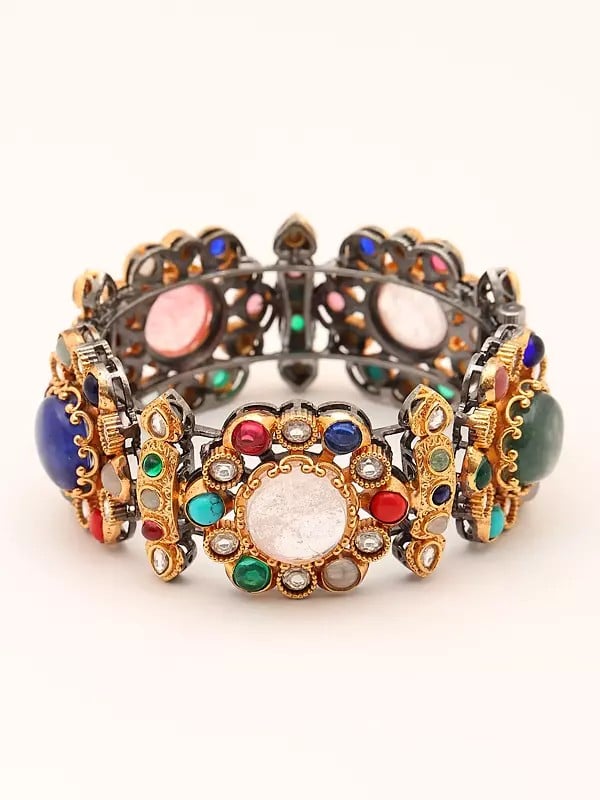 Exotic India Floral Design Multicolor Stone Studded Openable Bangle