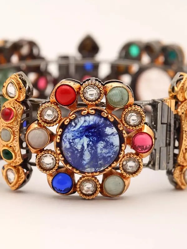 Exotic India Floral Design Multicolor Stone Studded Openable Bangle