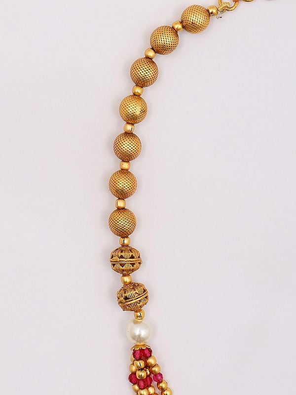 Exotic India Floral Design Necklace And Earrings Set With Beads 