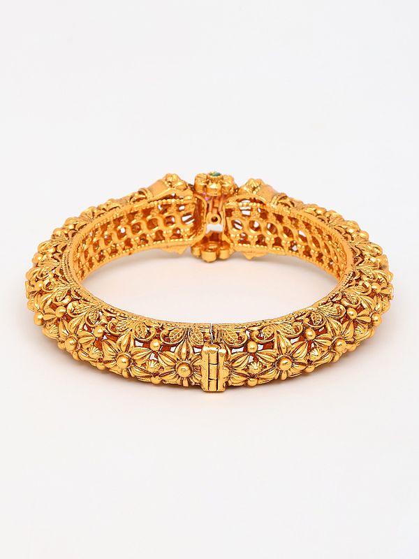 Exotic India Floral Design Openable Kada Bangles With Studded Stone