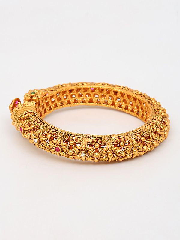 Exotic India Floral Design Openable Kada Bangles With Studded Stone